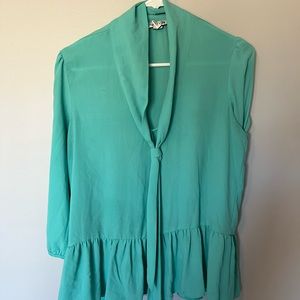 Forever 21 Chiffon Teal Tie Front Blouse
